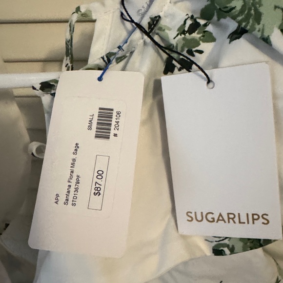 Sugarlips White and Green Floral Midi Dress - Picture 5 of 6